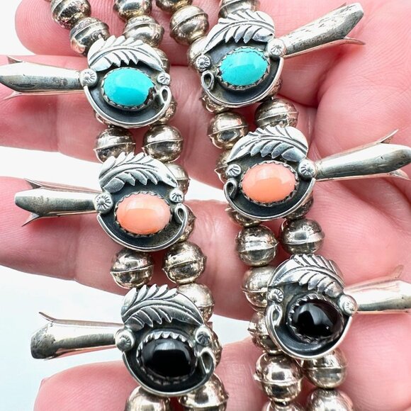 Native American M Haley Sterling Silver Gemstone Squash Blossom Necklace 100 GMS - Picture 12 of 15